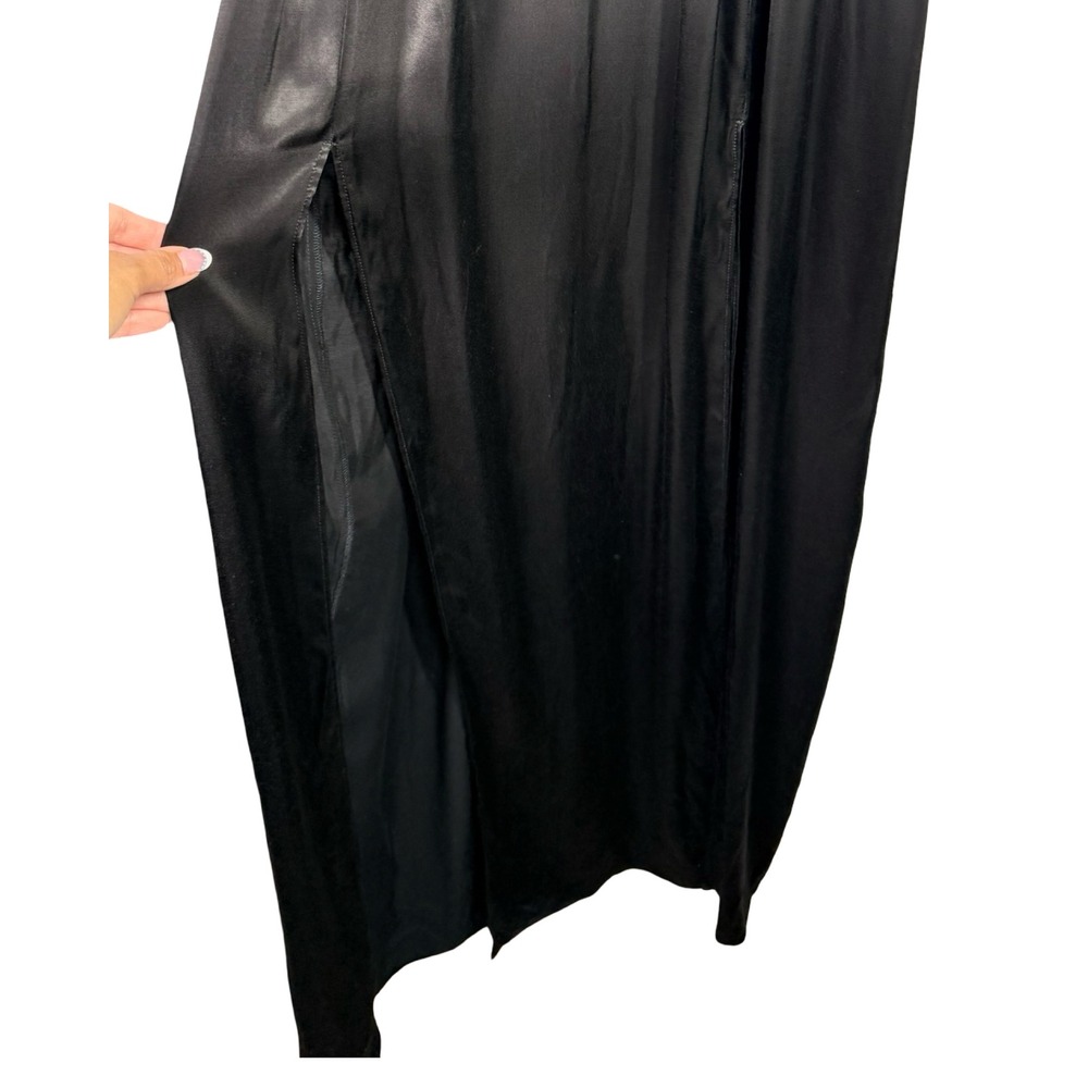 Lovers + Friends Black Cupro Rayon V-Neck Sleeveless Maxi Dress with Slit Size 4 - Picture 4 of 9